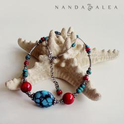 koral,turkus,naszyjnik,tybetański,bali - Naszyjniki - Biżuteria