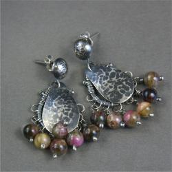925,srebrne,unikatowe,wire wraping,oksyda,turmalin - Kolczyki - Biżuteria