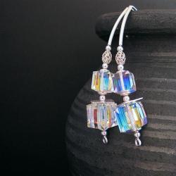 kolczyki,Swarovski cube AB,eleganckie,rybki - Kolczyki - Biżuteria