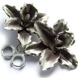 ekskluzywne kolczyki,efektowne,srebrne orchidee - Kolczyki - Biżuteria
