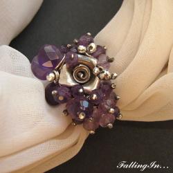 pierścionek ametystowy z różą - Pierścionki - Biżuteria