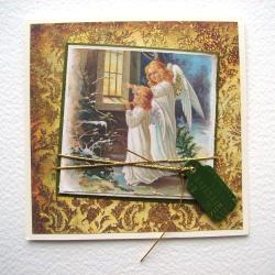 kartka świąteczna z aniołami,życzenia - Kartki okolicznościowe - Akcesoria