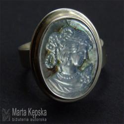 srebrny pierścionek z kameą,kamea - Pierścionki - Biżuteria