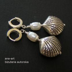 kobiece,muszelki,perły,srebro - Kolczyki - Biżuteria