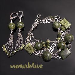 zielony,na łańcuszkach,bogaty,klasyczny - Komplety - Biżuteria