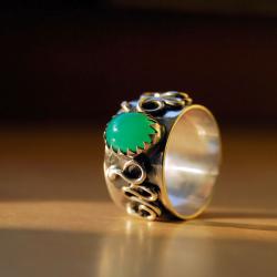pierścionek z chryzoprazem,srebrny pierścionek - Pierścionki - Biżuteria
