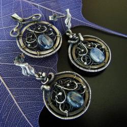 srebro,kyanit,wire-wrapping,niezwykła biżuteria - Komplety - Biżuteria