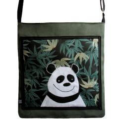 torba,a4,zamsz,panda,zielony,liście - Na ramię - Torebki