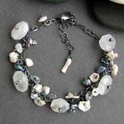 bransoletka z perłami,z charakterem,kontrastowa - Bransoletki - Biżuteria