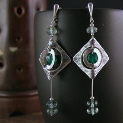 awangardowe,geometryczne zielone kolczyki - Kolczyki - Biżuteria