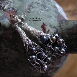 komplet,pleciony,sieć,czarna perła,srebro - Komplety - Biżuteria