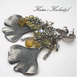 eleganckie,unikatowe kolczyki,miłorząb,liście - Kolczyki - Biżuteria