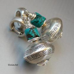 kolczyki,ze srebrnym bali,z turkusem - Kolczyki - Biżuteria