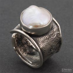 srebrny pierścionek z prełą - Pierścionki - Biżuteria