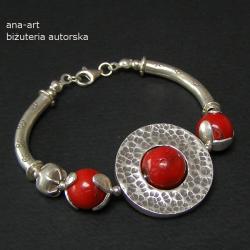 nowoczesna bransoleta,elegancka,koral czerwony - Bransoletki - Biżuteria