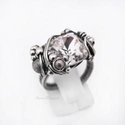 srebrny pierścień wire-wrapping,swarovski crystal - Pierścionki - Biżuteria
