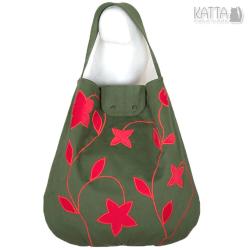 torba xxl,aksamitne kwiaty,zielona torba, - Na ramię - Torebki