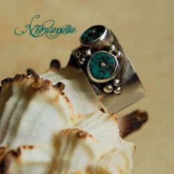 pierścionek z kuleczkami,turkusem - Pierścionki - Biżuteria
