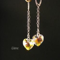 kolczyki długie,wiszące,Swarovski heart crystal AB - Kolczyki - Biżuteria