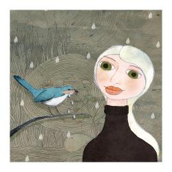 ptak,dziewczyna,ilustracja,blues - Ilustracje, rysunki, fotografia - Wyposażenie wnętrz