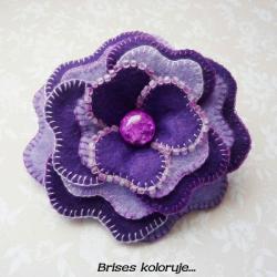 broszka filcowy kwiat,fioletowa - Broszki - Biżuteria