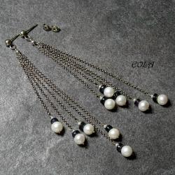 kolczyki z perłami,iolitem,srebro - Kolczyki - Biżuteria