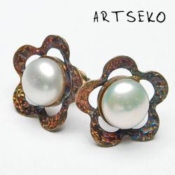 srebro,perła słodkowodna - Kolczyki - Biżuteria