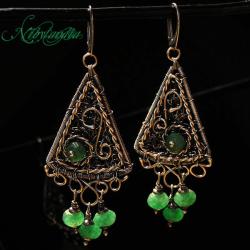 kolczyki,wire-wrapping,z zielonym akwamarynem - Kolczyki - Biżuteria
