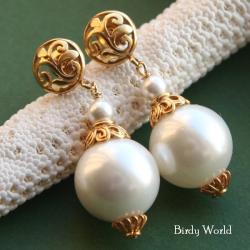 pozłacane,orientalne kolczyki z perłami seashell - Kolczyki - Biżuteria
