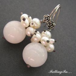 romantyczne białe kolczyki,jadeit,perły - Kolczyki - Biżuteria