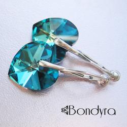 klipsy,srebro,swarovski,kryształy,bermuda blue - Klipsy - Biżuteria