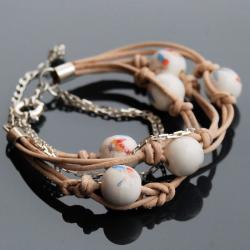 bransoletka z koralami,bransoletka z rzemieniami - Bransoletki - Biżuteria