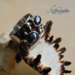 pierścionek z czarnymi perłami,z kuleczkami - Pierścionki - Biżuteria