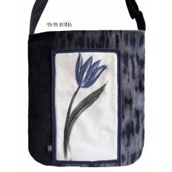 torba,sztruks,z tulipanem,tulipan,niebieski,kwiat - Na ramię - Torebki