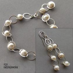 srebrny komplet z perłami - Komplety - Biżuteria