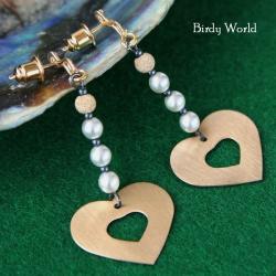 delikatne kolczyki z perełkami i sercami - Kolczyki - Biżuteria