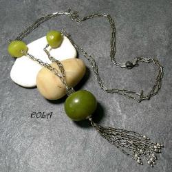 srebrny naszyjnik z koralem,zielony - Naszyjniki - Biżuteria