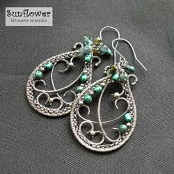 kolczyki,wire-wrapping,srebro,oksydowane,zielone - Kolczyki - Biżuteria