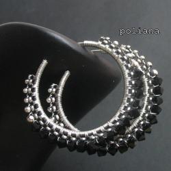 wire-wrapping,koła,czarne,Swarovski - Kolczyki - Biżuteria