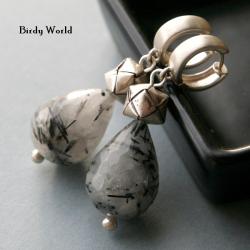 srebrne kolczyki z kwarcem turmalinowym - Kolczyki - Biżuteria