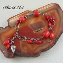 bransolerka z czerwonym koralem i srebrem - Bransoletki - Biżuteria