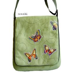 torba listonoszka,motyle,zielony,zamsz,eko - Na ramię - Torebki