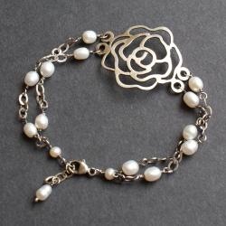 róza,oksyda,perły,srebro - Bransoletki - Biżuteria