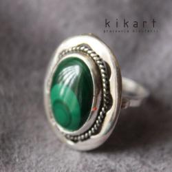 pierścionek,srebro,malachit,zielony - Pierścionki - Biżuteria