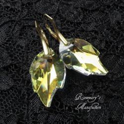 złote eleganckie kolczyki,Swarovski,liście,ślubne - Kolczyki - Biżuteria