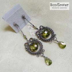 zielone,wiszące kolczyki,wrapping,srebro,cyrkonie - Kolczyki - Biżuteria