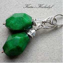 nowoczesne srerbne kolczyki,zielone - Kolczyki - Biżuteria