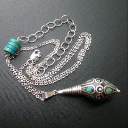 orientalny naszyjnik,długi,srebrny,turkus - Naszyjniki - Biżuteria