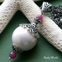 orientalny wisior z rubbinami i perłą seashell - Wisiory - Biżuteria