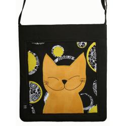 kot,księżyc,czarny,żółty,autorska torba - Na ramię - Torebki